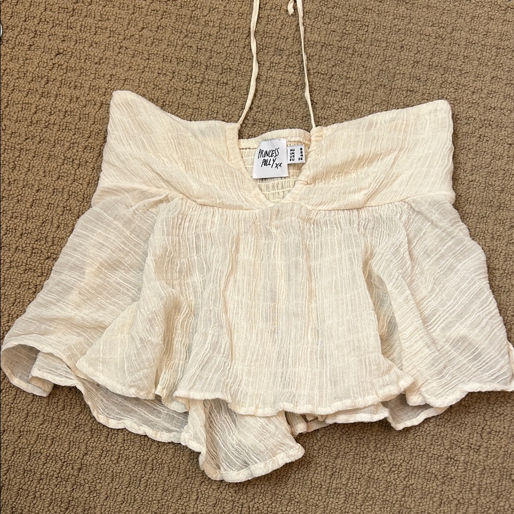 Princess Polly Cream Textured Off-Shoulder Ruffle Blouse